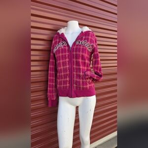 Aeropostale Women's Pink Plaid Bomber Jacket